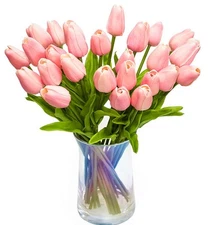30pcs Artificial Tulips Flowers Real Touch Pink Tulips Fake Holland PU Tulip ...