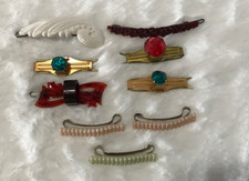 Vintage Hair Barrettes Retro Art Deco Metal Plastic Assorted Colors lot of 9