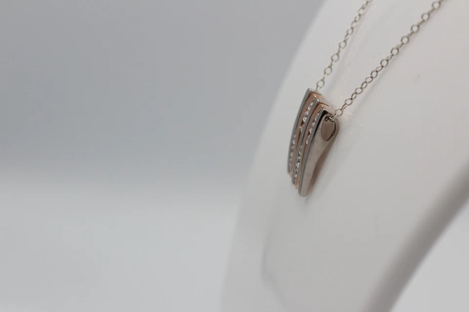 Ciondolo 925 Argento Sterling Rodio Bicolore Placcato Oro 12 Zirconia Rosa - Immagine 3 di 4