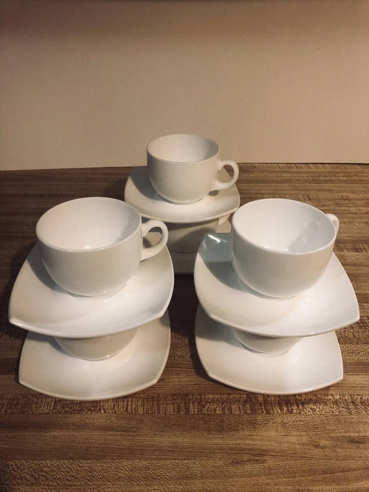 Luminarc Quadrato Juego de 6 Tazas y Platillos Vajilla Blanca Totalmente Templada Foto 3 de 4