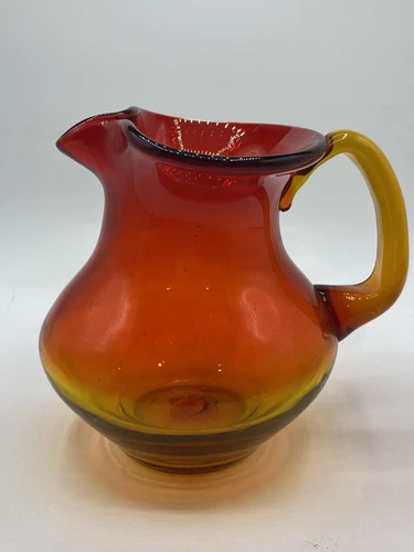 Blenko Joel Myers Amberina Tangerine Art Glass Pitcher Jug Mid Century Vtg 1960s