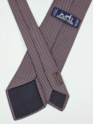 HERMES TIE 758837 T Figure H Logo on Pink Brown Striped Woven Silk