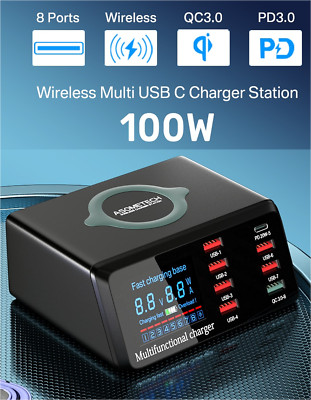 100W 8 Ports USB Charger Quick Charge 3.0 Adapter HUB Wireless Charging Station