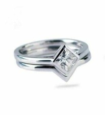 1.00Ct White Princess Cubic Zirconia Bezel Set Wedding Ring Set In 925 Silver