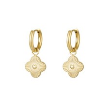 18ct Gold-Plated 14mm Hoop Earrings with Flower & Heart Charm