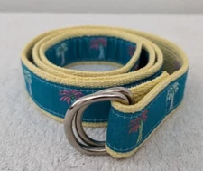 Douglas Paquette Women Sz M Canvas D Ring Belt Palm Trees Blue Beach USA