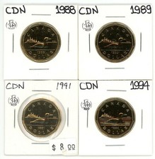 1988 1989 1991 1994 Canada $1 Dollar Unc from Sets #13373