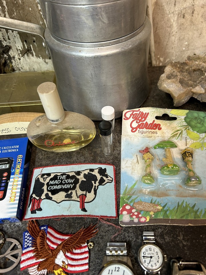 Junk Drawer Lot Watches Damascus Knives Coins Silver Jewelry Costume