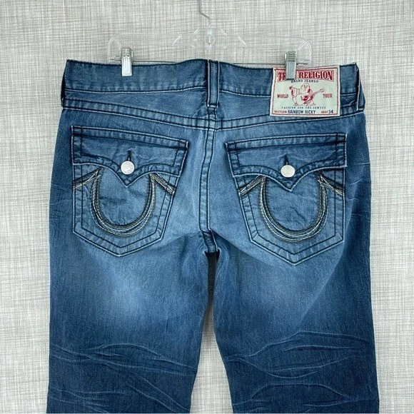 True Religion Hombres Talla 38 Arco Iris Ricky Jeans Dobladillo Desgastado 1201 Foto 4 de 4
