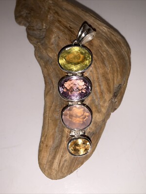 925 Sterling Silber Multi Color Edelstein Klapp Anhänger 3'' Statement