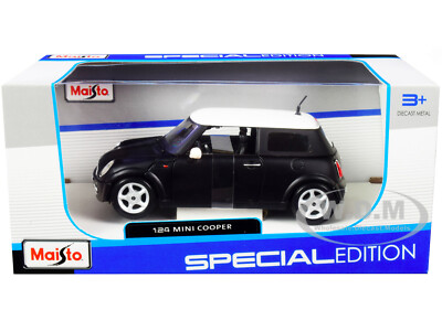 MINI COOPER MATT BLACK WITH WHITE TOP 1/24 DIECAST MODEL CAR BY MAISTO 31219