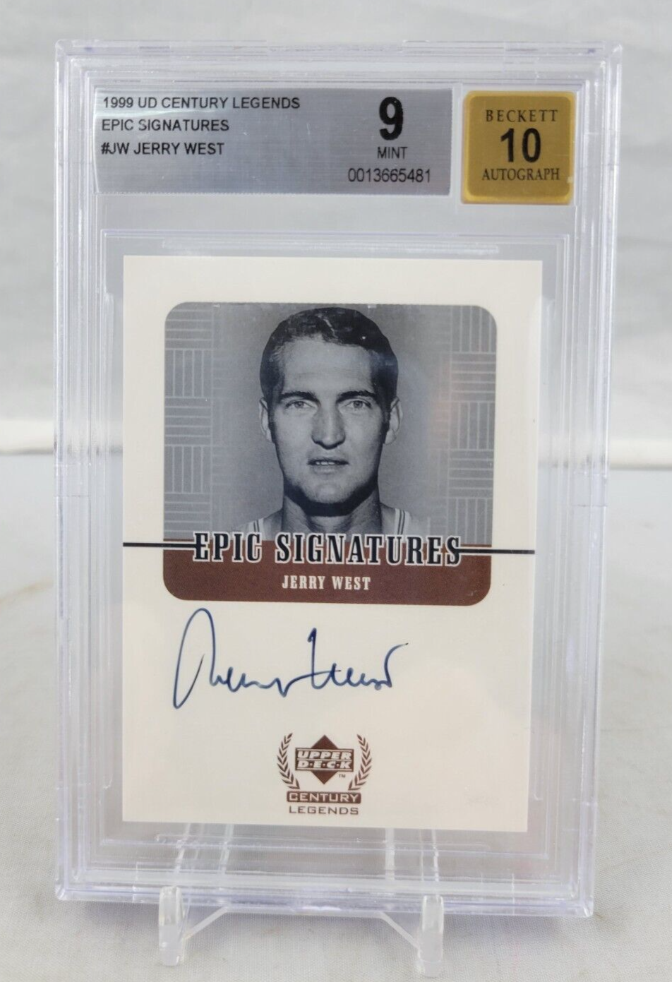 1999 UD Century Legends Epic Signatures Jerry West On Card Auto BGS 9/10 #JW