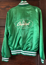 Vintage 1970s CAPITOL RECORDS Green Satin Jacket Rare Approx Size S Back Logo