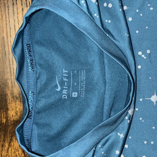 Nike Pro Shirt Womens Medium Teal Silver Starry Night Metallic Stars Cropped - Picture 3 of 4