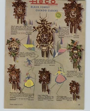 1957 PAPER AD Heco Black Forest Cockoo Clocks Hand Carved Anniversary 400 Day