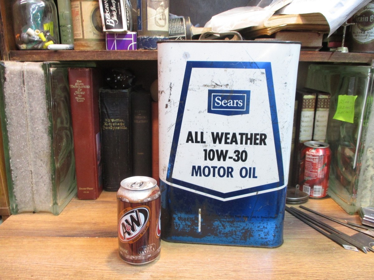 Vintage Sears Allstate Motor Oil Can 10 Quarts White Blue All