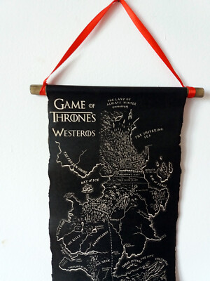 Game of Thrones Black Map Scroll Westeros Map GoT Map Poster on Handmade Scroll
