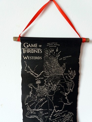Game of Thrones Black Map Scroll Westeros Map GoT Map Poster on Handmade Scroll - 第 1/5 張圖片