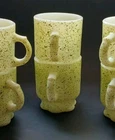 SET Of 6 Vtg Fire King Green Speckled Scalloped/Fluted Base Handled Mug 3.5"