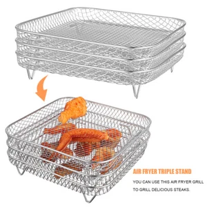 3 Pcs Metal Air Fryer Basket Dehydration Rack Tongs Stainless Steel Multi-layer