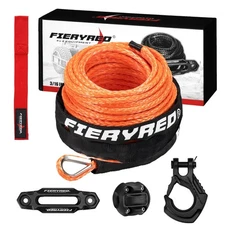 FIERYRED 3/16inch 50FT 8500LBS Synthetic Winch Rope Cable Kit with ... Fast Ship
