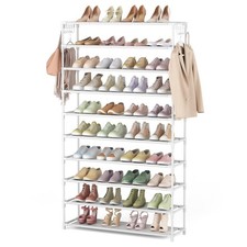 10 Tier Tall Shoe Rack 50 Pairs Large Capacity Wide Metal Storage White