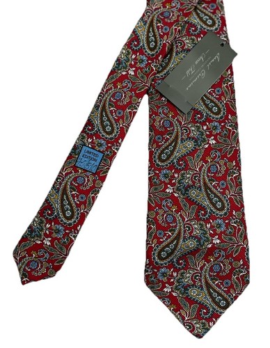 Daniel Cremieux Seven Fold Red Multicolor Paisley Print Silk Tie Made In Italy - Picture 4 of 5
