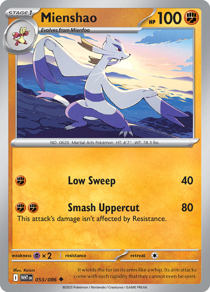 Mienshao - 053/086 - Uncommon - Reverse Holo NM White Flare