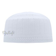 White Mix Cotton Spandex Stretch-Knit Kufi Skull Cap - Muslim Hat Comfortable