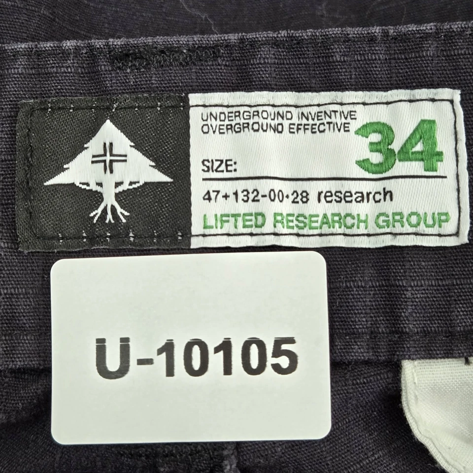 Lifted Research Group Men Pants 34 Dark Gray Cargo 29" Y2K READ - Image 2 of 4