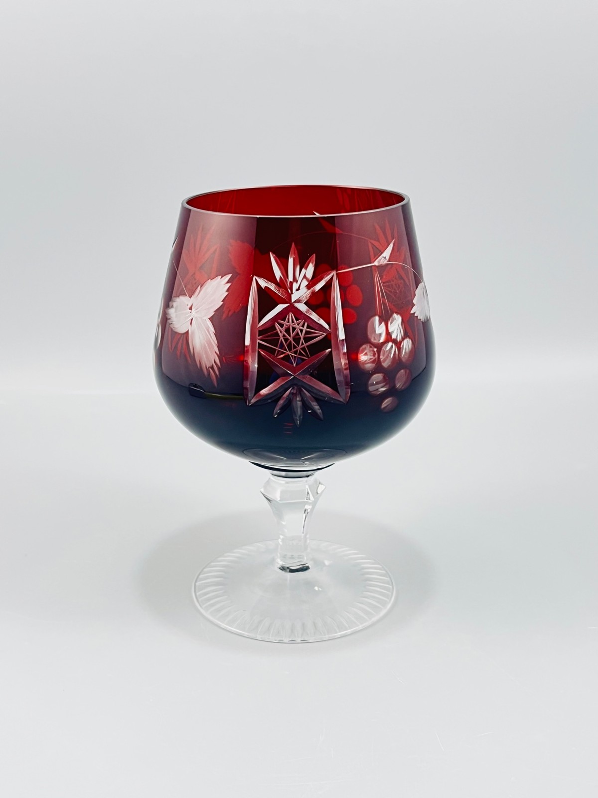 Ajka Marsala Ruby Red Cut to Clear Crystal Brandy Snifter Glass Bohemian