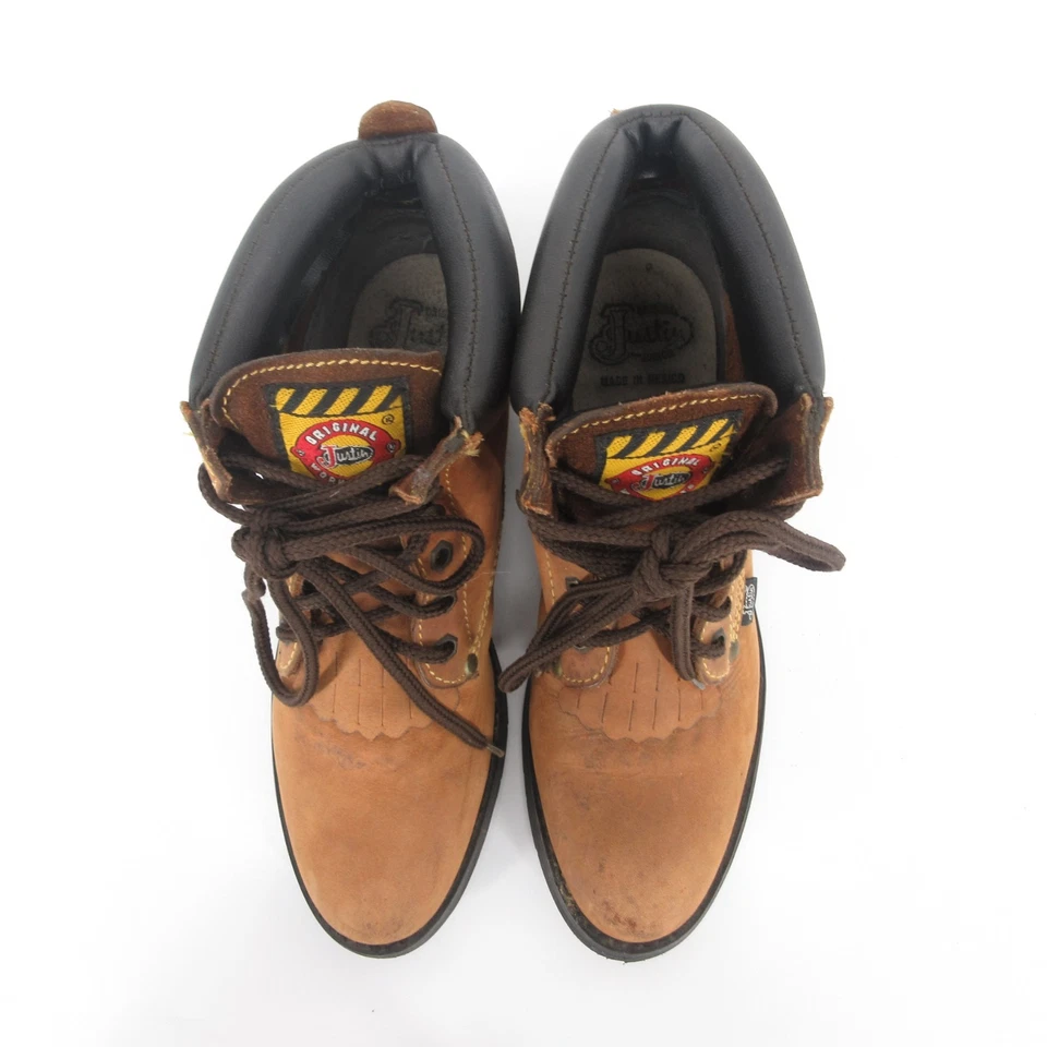 Botas Junior Justin Kiltie JUVENIL Talla 5 D Roper de cuero marrón con cordones Y4321 Trabajo Foto 3 de 4