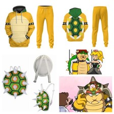 Super Mario Bros:König Bowser Yellow Sweatshirt Pants+Backpack Cosplay costume