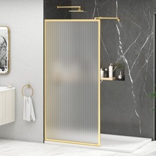800mm Brass Walk in Wet Room Fluted Shower Screen Panel 8mm Easy Clean Glass