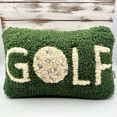 4 Corners Golf Pillow Hand Hooked 100% New Zealand Wool, Velveteen Laura Megroz