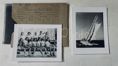 VTG 1950s Tropical Pilot Club SAILING TEAM & SAILBOAT 2 B&W Photos & Negatives