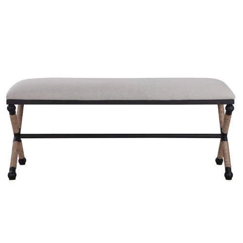 Uttermost 23528 Firth 48"W Iron Framed Fabric Upholstered Bench - Neutral - Picture 9 of 9