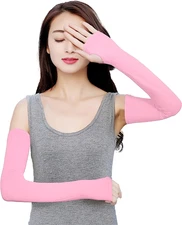 Women Outdoor Sun Block Soft Long Arm Sleeves Fingerless Gloves