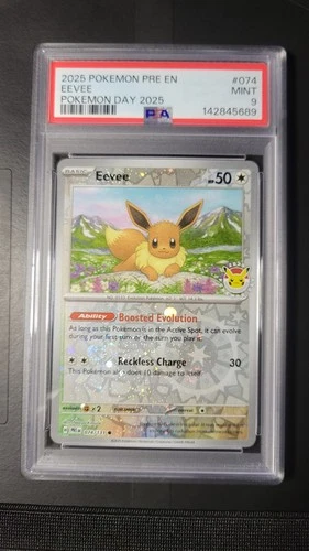 2025 POKEMON PRE EN-PRISMATIC EVOLUTIONS POKEMON DAY 2025 #074 EEVEE PSA 9