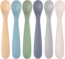 Silicone Baby Spoons Self Feeding 6 Months, 6 Pack First Stage Baby Led Weaning