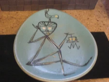 Harris G. Strong Mid-Century Modern  Turquoise BluE Abstract Figure Dish PUPPET