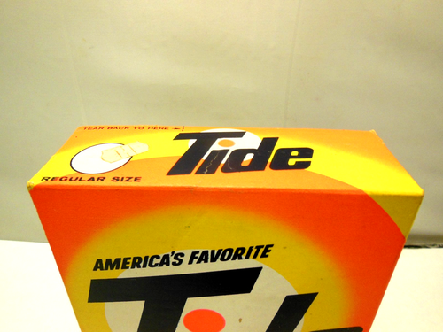 NOS UNOPENED FULL VINTAGE 1970’s TIDE POWDER DETERGENT SOAP BOX 20oz - 36cents - Picture 6 of 10