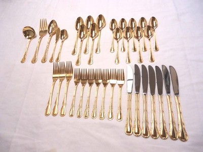 HOME CONCEPTS GOLDEN MILAN GOLD PLATE STAINLESS FLATWARE 36-PIECES