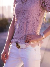 Ann Taylor Loft Women Lace Front Top Terracotta Size M