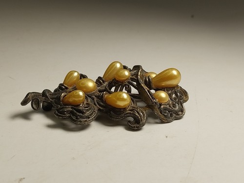 Vntg Little Nemo Antiqued Silver Tone Faux Pearl Floral Spray Bouquet Brooch Pin - Picture 5 of 11