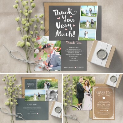 Personalised Photo Wedding Thank You cards Double sided Postcard (W3 ...