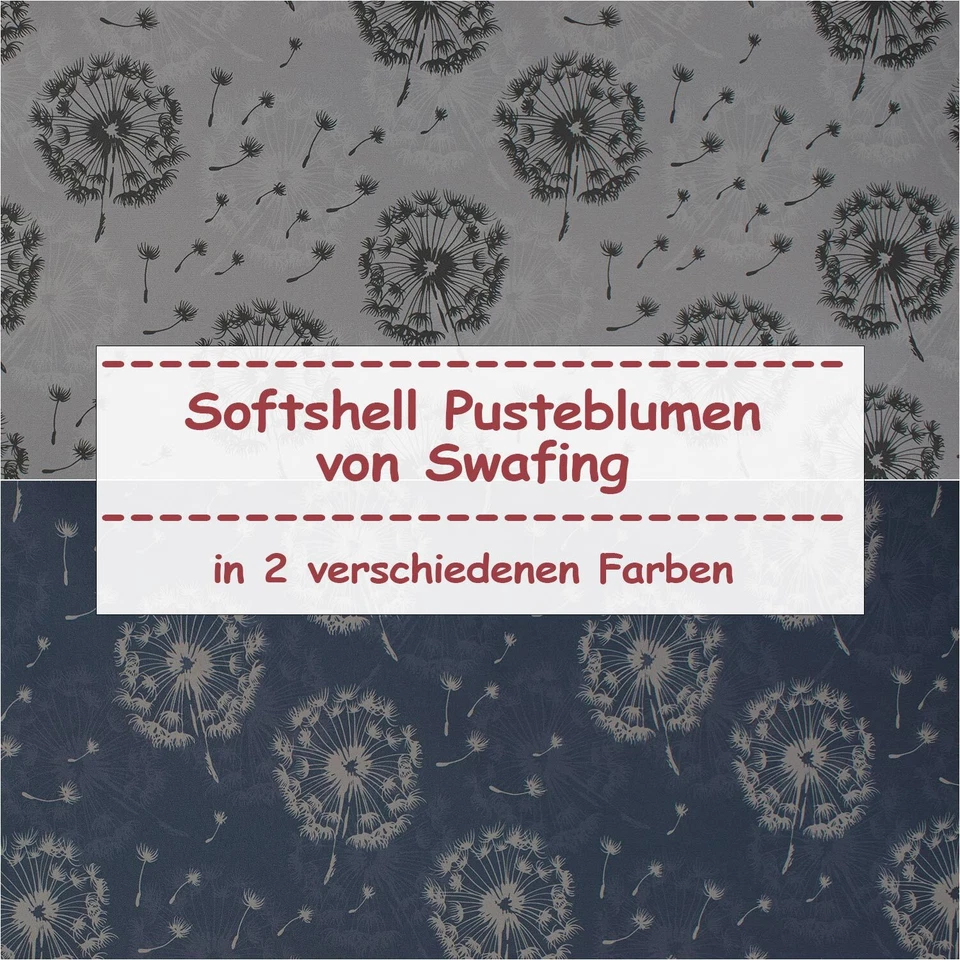 SWAFING Softshell Stoff Pusteblumen, wind- und wasserabweisend (Meterware ab 0,50m)