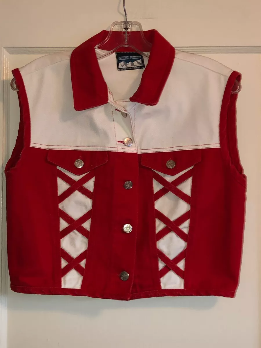 Vintage Red White Cropped Denim Jean Vest Cheyenne Outfitters Western Small