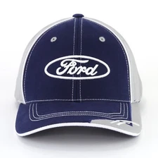 Ford Oval Logo Puff Embroidered Blue & Gray Baseball Hat Ball Cap Licensed
