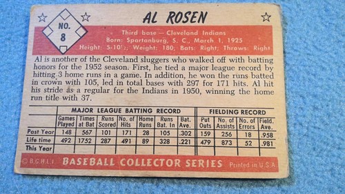 Original 1953 Al Rosen Bowman Color Baseball Card #8 Cleveland Indians - Picture 4 of 5